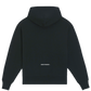 Back of the heavyweight more amoure hoodie in black with the text made timeless printed on the lower back 