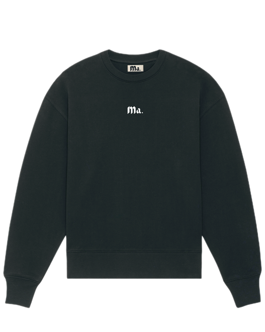 Heavyweight more amoure crewneck in black with a central mini logo design 